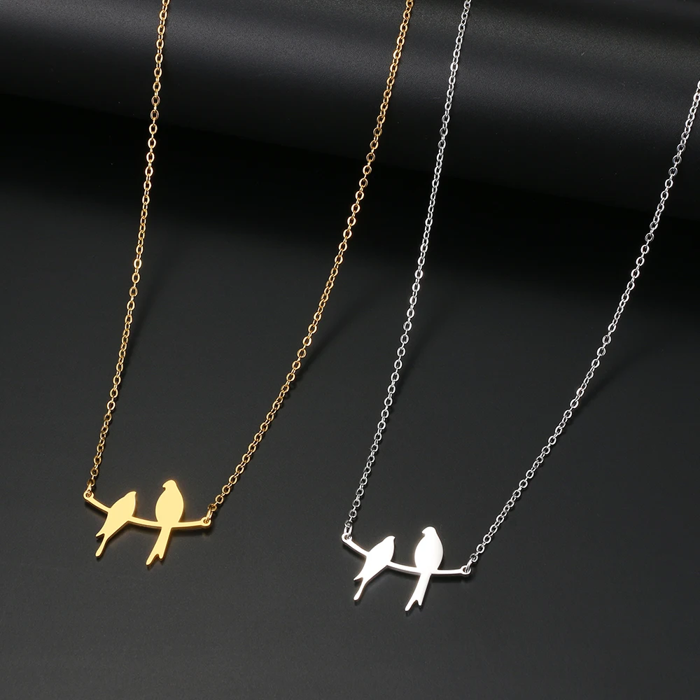 Stainless Steel Necklaces Two Bird Animals Charm Pendant Chain Fashion Necklace For Women Jewelry Wedding Party Girls Gifts 1Pcs