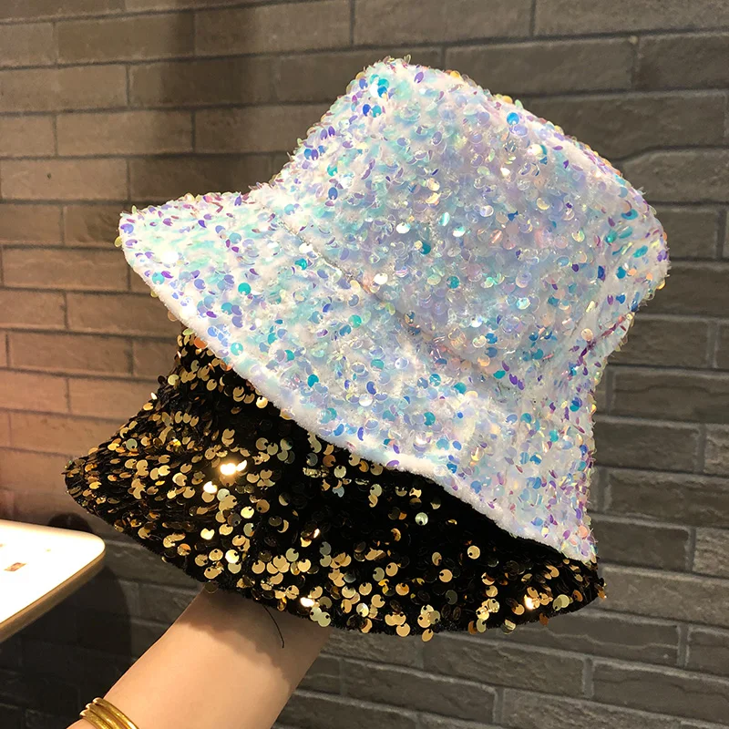 2021 New Ladies Fisherman Hat INS Korean Fashion Sequined Bucket Hats Summer Outdoor Street Wild Thin Basin Cap