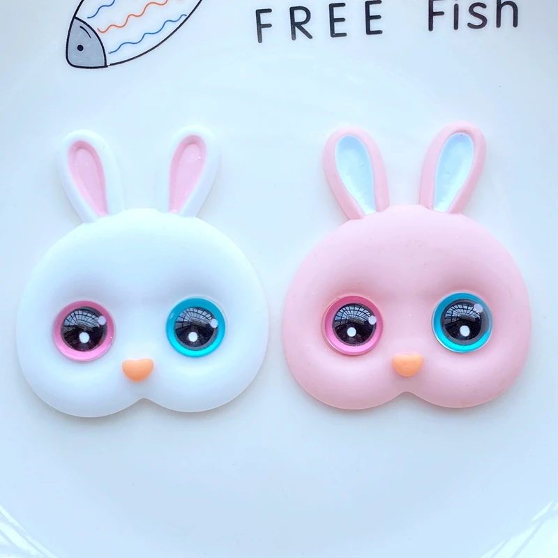 2Pcs New 49*58mm Mini Lovely Big Rabbit Head Flat Back Resin Scrapbooking DIY Jewelry Craft Decoration Accessorie Q04