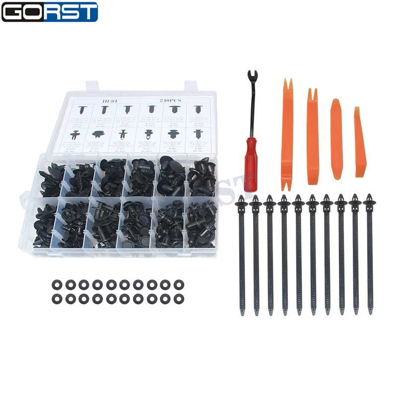 Auto Fastener Clip Mixed Car Body Push Retainer Pin Rivet Bumper Door Trim Panel Retainer Fastener Kit 12 Size 240pcs HE01