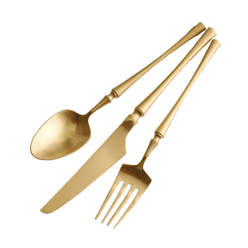 Golden Matte Tableware Silverware Set Spoon and Fork 18/10 Resuable Stainless Steel Cutlery Sets Disherwasher Safe Flatware