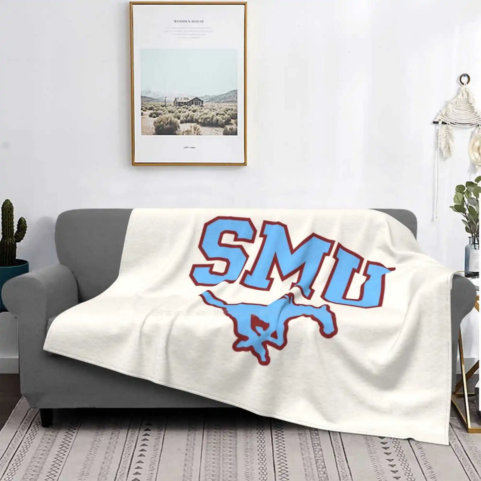 Smu Logo & Blue Latest Super Soft Warm Light Thin Blanket Smu Pi Southern Methodist University Blue Red White Up Mustang