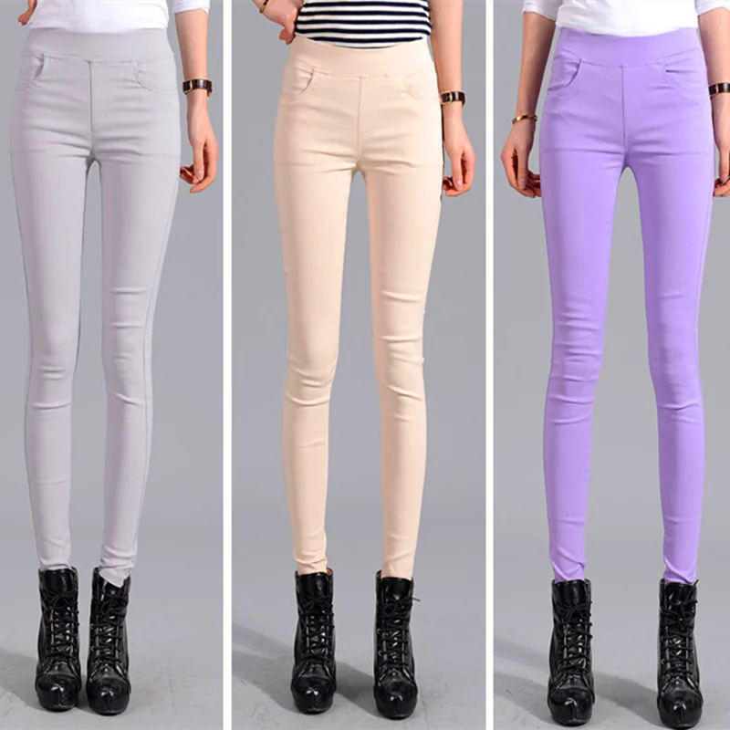 Woman Elastic Waist Pants Girl High Stretchy Spring Pencil Trousers Straight Comfort Japan Good Stretch Skinny Fit ouc305a