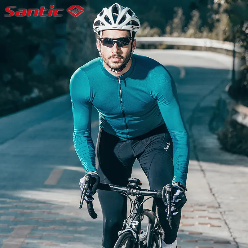 Santic Road Cycling Jersey Men\'s Full Sleeve Reflective Strips Riding Windbreaker Jacket Waterproof Anti-sweat Bicycle Clothing