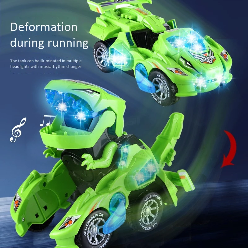 Dinosaur Transforming Car LED Flashing Car Toy Transformation RC Car With Music Cool Gift For Kid‘s Gift