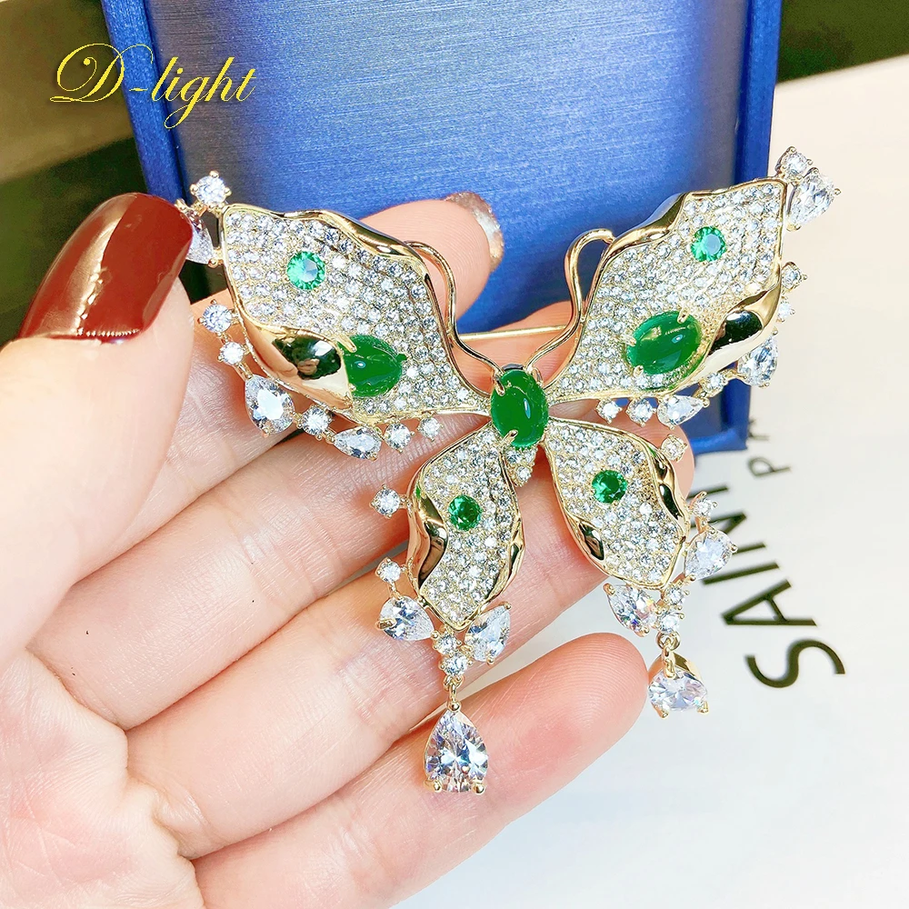 Fairy Elegant Butterfly Animal Brooch Female Copper Inlaid Zircon Emerald Gorgeous Exquisite Banquet Wedding Party Jewelry Gift