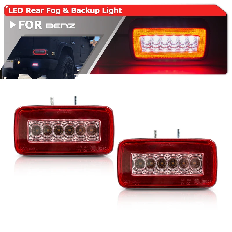 2x Rear Bumper 2-in-1 Led Fog & Backup Reverse Lights For Benz W463 G-Class G500 G550 G63 G55 AMG 1986-2018