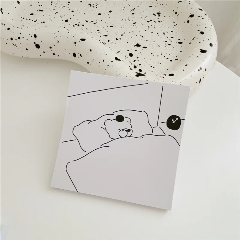 Ins Cartoon Cute Brief Strokes Bear Memo Pad Black White Frame Record Message Paper Notebook Kawaii School Stationery 50 Sheets