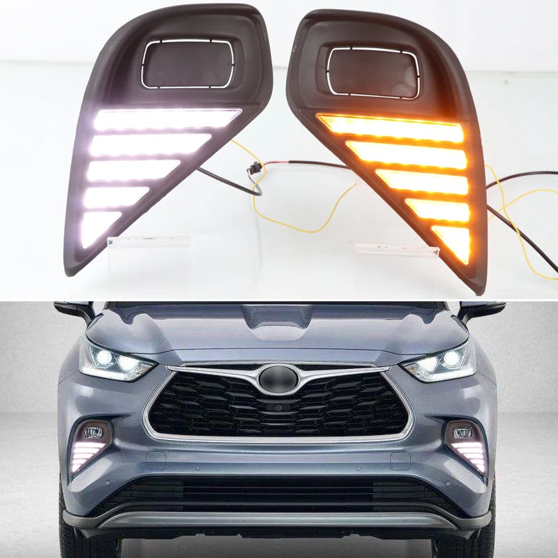 

12V Daytime running lights For Toyota Highlander 2020 2021 Drl for cars Sequential turn signal auto Led fog lights headlights