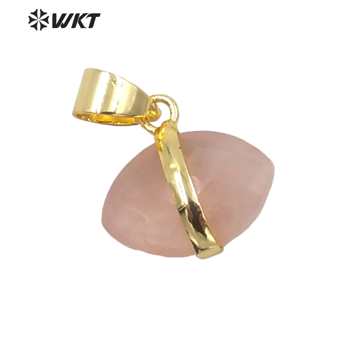 WT-P1657 Venta al por mayor, bisel dorado ovalado con forma de oliva, decoración de piedras preciosas pequeñas, colgante de dijes de piedra Natural a la moda para mujer en varios colores