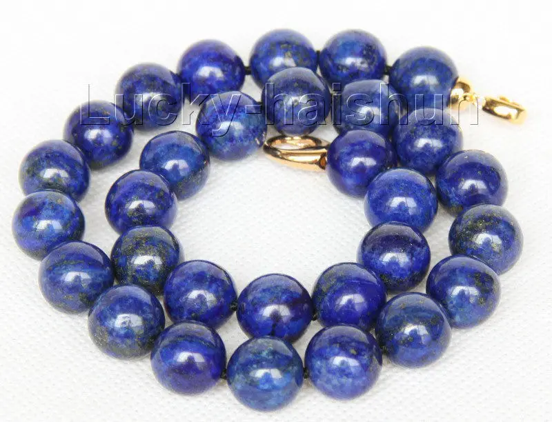 

Hot sale natural 18" 14mm round lapis lazuli necklace gold clasp