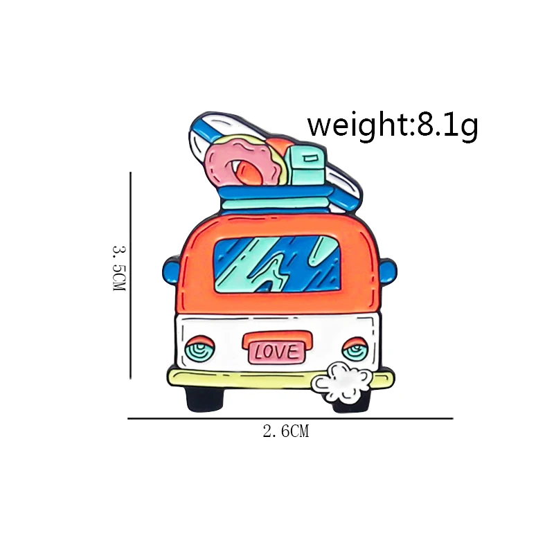 Cartoon Sweet Love Bus Car Enamel Pins Seaside Vacation Swimming Ring Surf Alloy Brooch Badge Fashion Jewelry Gift For Friends