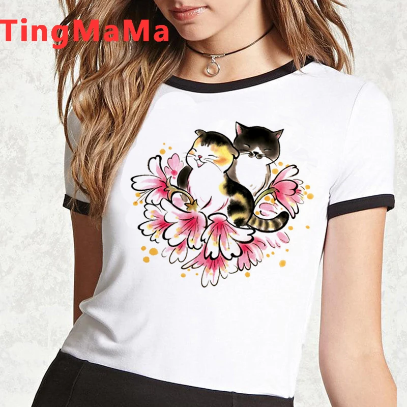 

Funny Cats Harajuku T Shirt Women Grunge Graphic Tees Cat Kawaii Anime Tshirt Cute Cartoon T-shirt Aesthetic Top Tees Female