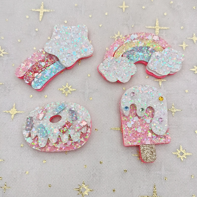 12Pcs/Lot Shiny Colorful Ice Cream Applique For DIY Headdress Hair Clip Bow Decor Accessories Clothes Hat Shoes Sewing Patches