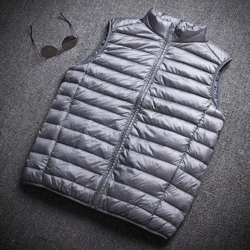 Top Quality Men\'s Ultralight Down Vests Winter Jackets Waistcoat Sleeveless Zipper Coat Overcoat Warm Vests Plus Size