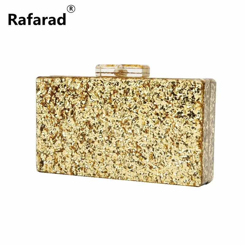 

Big Gold Glitter 18X10 CM Acrylic Clasp Women Brand Acrylic Day Clutches Beach Mini Evening Bags Flap Shell Acrylic Box Clutches