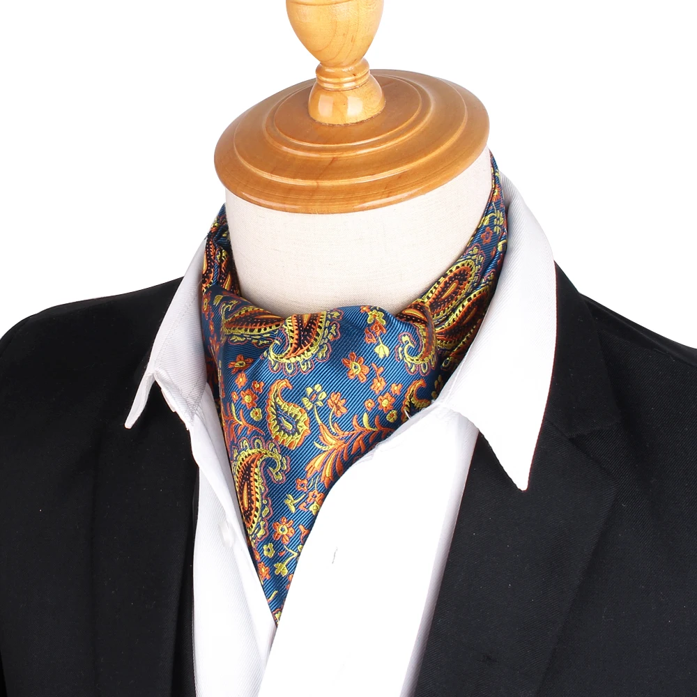 Paisley Men Cashew Tie Wedding Formal Cravat Ascot Scrunch Self British Gentleman Polyester Woven Neck Tie Luxury