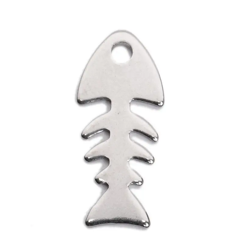 10 PCs Stainless Steel Chain Tail Extender Charms Fish Bone  Pendants For Women Men Bracelets Necklaces Jewelry 18mm x 8mm