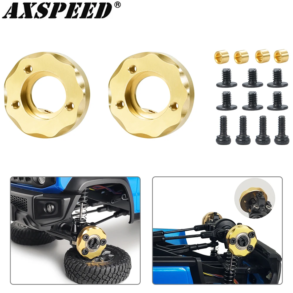 AXSPEED RC Car Brass Counterweight Hex Wheel Hub Adapter Shock Absorber Towers Links Rubber Tyres for 1/18 Kyosho Jimny Upgrades