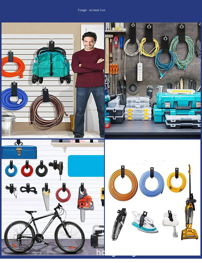 Reusable Self-Adhesive Buckle  Heavy Duty Extension Cord Holder Organizer Hook Loop Storage Strap for House Basement RV Garage