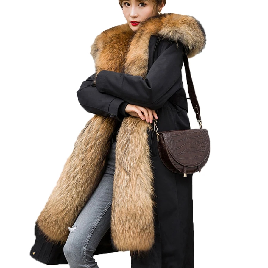 Parka With Real Fur Winter Parka For Women Detachable Lining Parkas Women Luxury Long Muskrats Fur Lining Coat