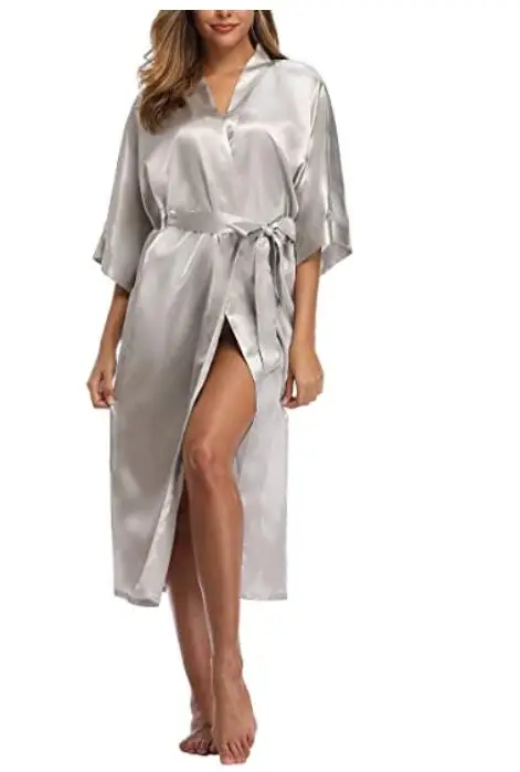 Sexy Women Long Robe With Pocket Wedding Bride Bridesmaid Dressing Gown Rayon Kimono Bathrobe Large Size S-XXXL Night Dress