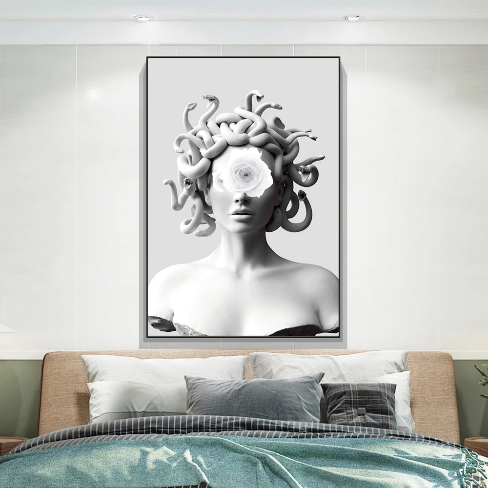 Vaporwave Sculpture Of Medusa Canvas Art Posters Graffiti Art Canvas Paintings On the Wall Art Cover Face of Medusa Pictures