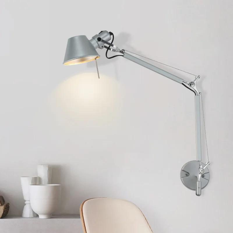 Silver Black Adjustable Long Arm Wall Lamp AC 110V-220V Bedroom Bedside Living room Corridor E27 Wall Light LED Decor