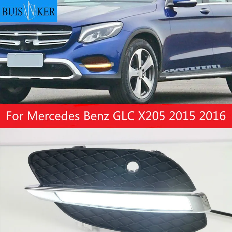 

2PCS 12V ABS LED DRL Daytime Running Lights With Yellow Turnning Signal Function For Mercedes Benz GLC X205 2015 2016