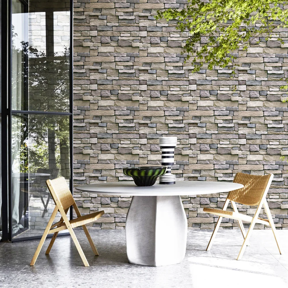 Stone Peel And Stick Wallpaper Removable Contact Paper Self Adhesive Paper 3D Faux Textured Stone Wall Look Rustic Brick Papers