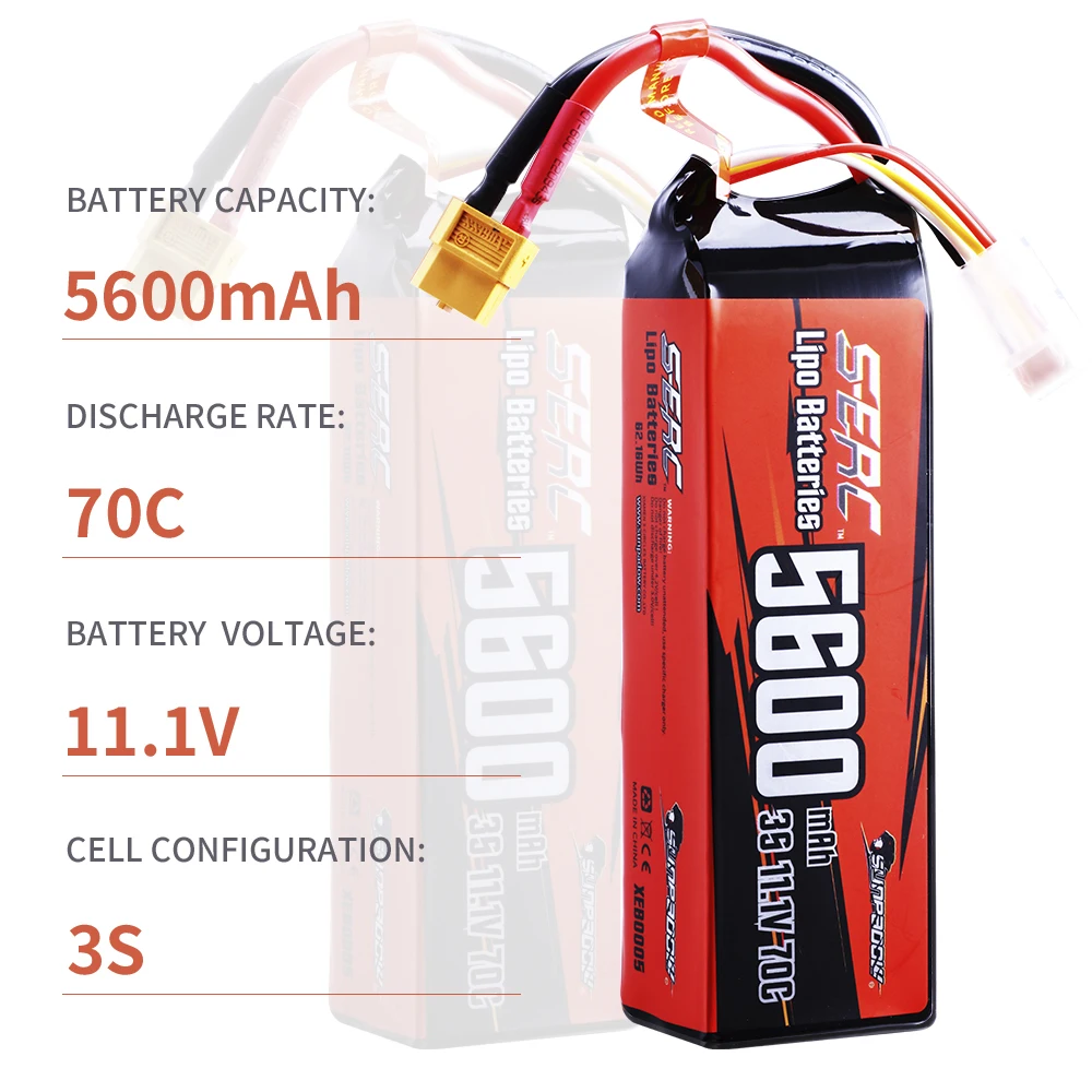 Sunpadow 3S 11.1V Lipo Battery for 5600mAh 7100Ah 70C with XT60 Connector For RC Vehicles Car Truck Tank Truggy Buggy Hobby