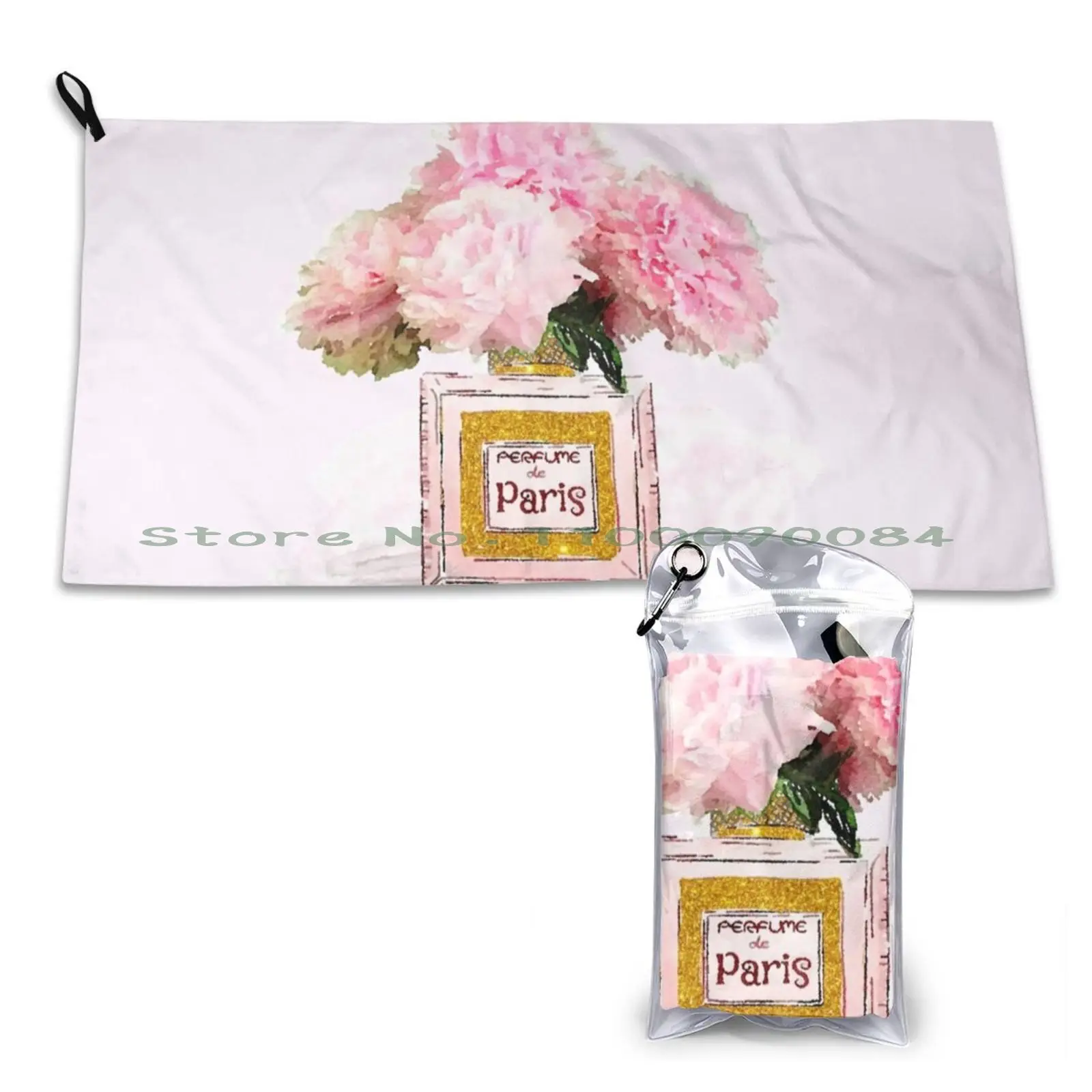 Pretty Pink Peonies In Perfume Bottle With Faux Gold Glitter In Watercolor Quick Dry Towel Gym Sports Bath Portable Kabyle