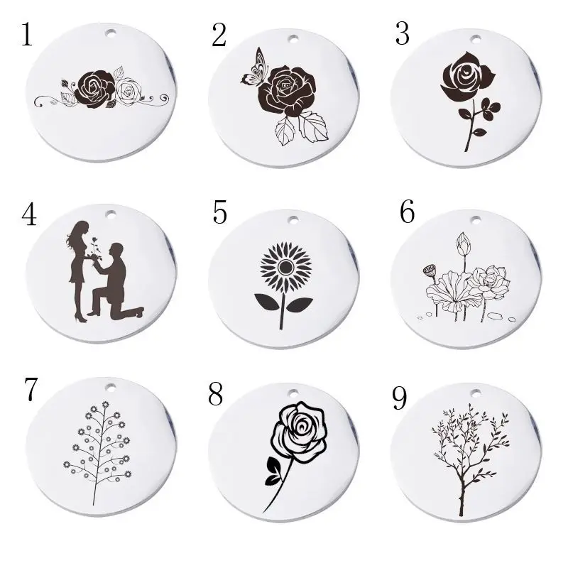 Stainless Steel Disc Mirror Polishing Engravable Laser Valentine's Day Flower Rose Sunflower Necklaces for Women Jewelry