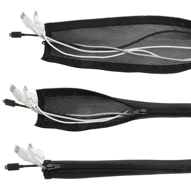 Dropship1M Zipper Cable Sleeve Flexible nylon Wire Cable Management organizer Wire Cord Hider Protection black white gray