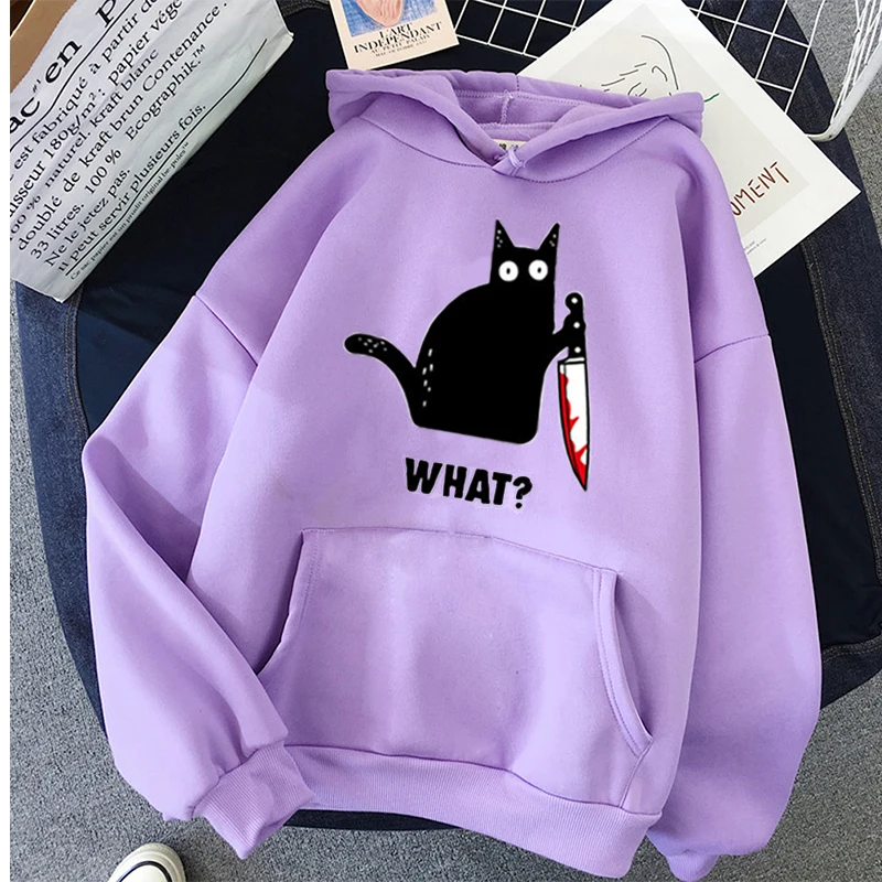 CAT WHAT Oversized Hoodies for Women Clothes Pink Harajuku Print Funny Hip Hop Sweatshirt Clothing Streetwear Hoodies