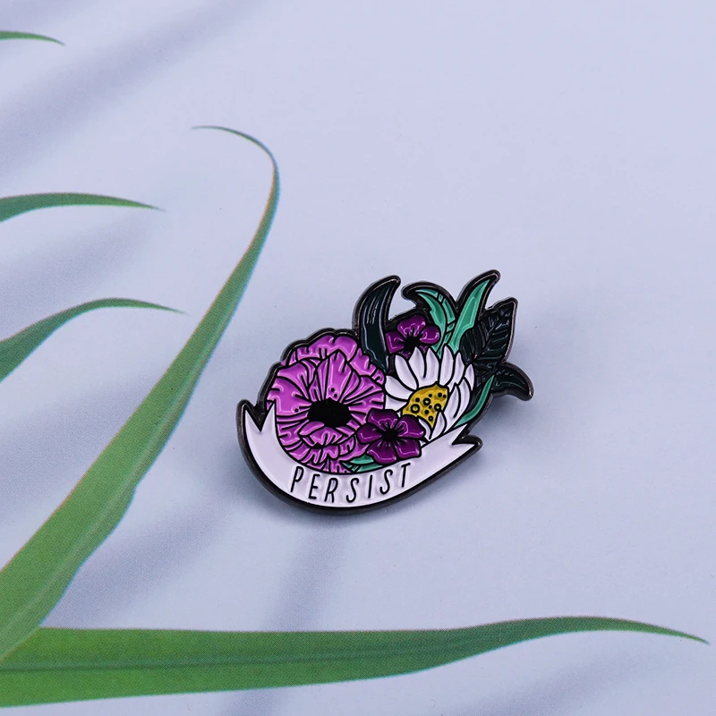 Persist Feminism Liberalism Floral Enamel Pin Feminist Brooches Lapel Pin Backpack Bag Accessories Gift for Women Girls