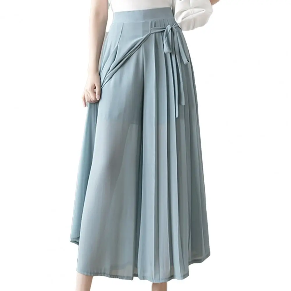 Casual Women Pants Solid Color Wide Leg High Waist Pleated Loose Slacks Trousers for Work