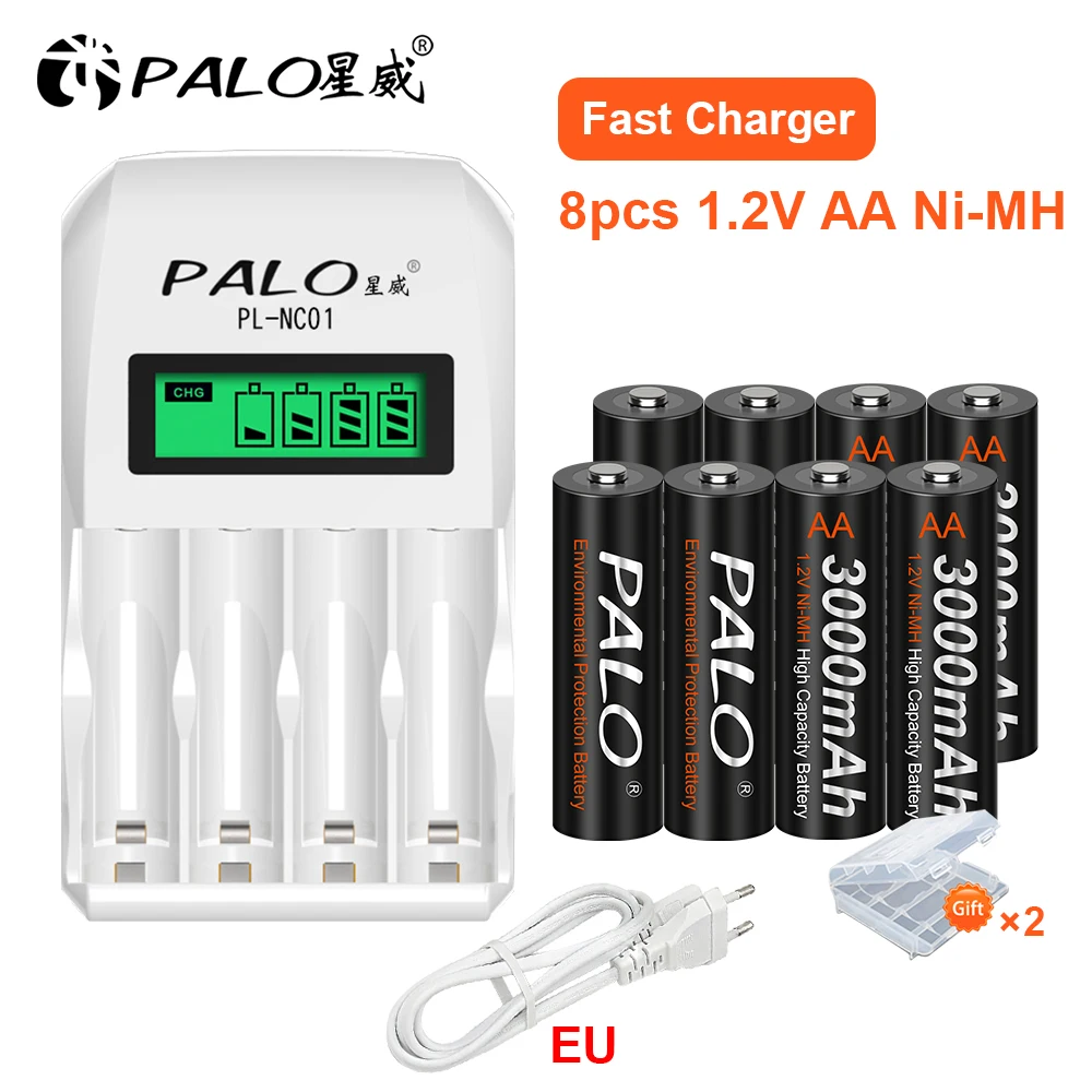

AA Battery Charger For 1.2V NI-MH NI-CD AA AAA Rechargeable battery with 8pcs 3000mAh AA Rechargeable Battery for toy car