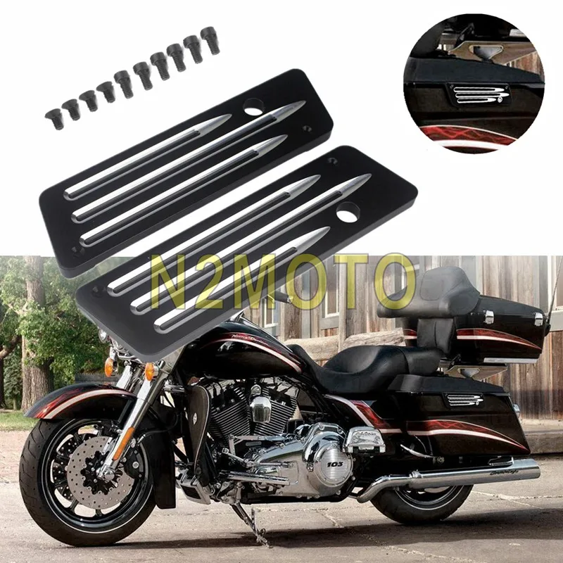 

A Pair Aluminum Motorcycle Black Saddle Bag Saddlebag Latch Cover For Harley Touring Hard Bags 1993-2013 w/ Mounting Screws Kit