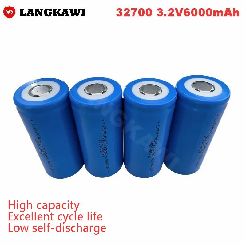 3.2V 32700 6000mAh LiFePO4 Cylindrical Rechargeable Lithium-ion High Capacity Battery for Electric Vehicle UPS Energy Storage