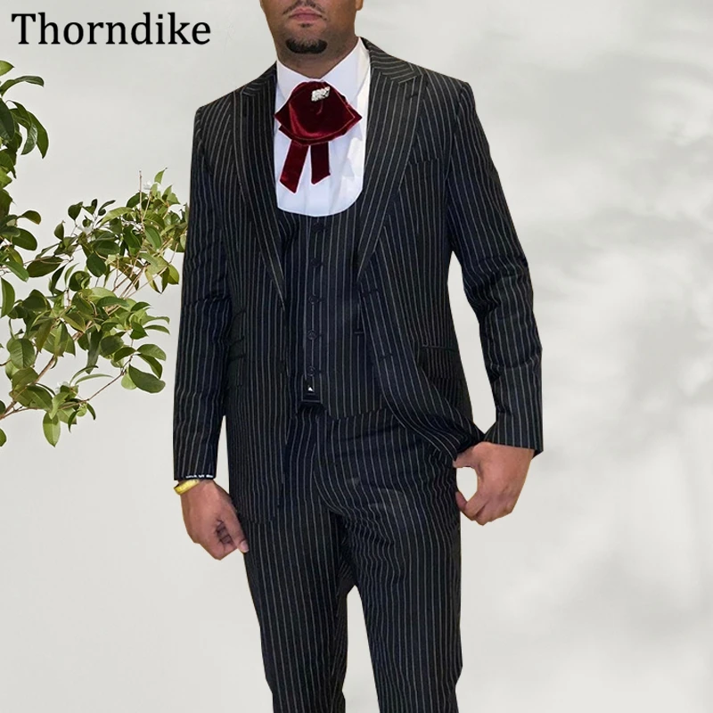 

Thorndike Striped Suit For Men, Elegant Formal Business Custome Homme,Custom Made Three Pieces Groom Tuxedos For Wedding Party