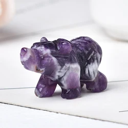 1PC Natural Crystal Bear Figurine Animals Stone Reiki Polished Crafts Small Decoration Home Decor Christmas Present Souvenir