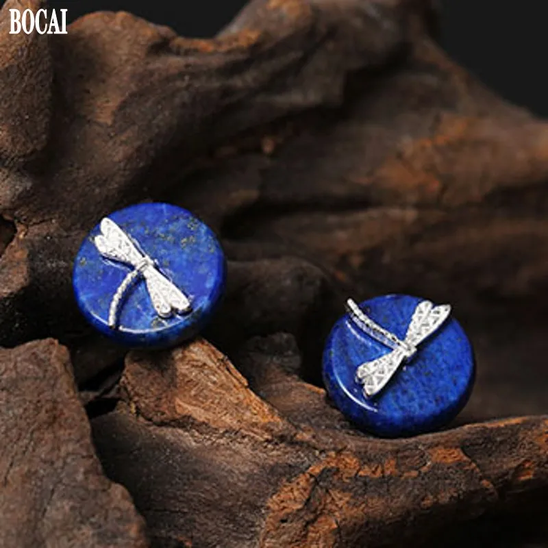 Creative Earrings for Woman s925 Silver Ethnic Style Handmade Lapis Lazuli Dragonfly Simple Retro Personality Women's Earring