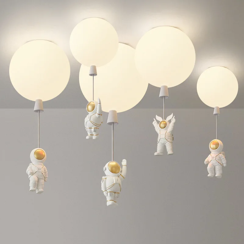 

Nordic cartoon astronaut children's room decor led ceiling lamps creative acrylic balloon hallway cafe bar hanging lamp