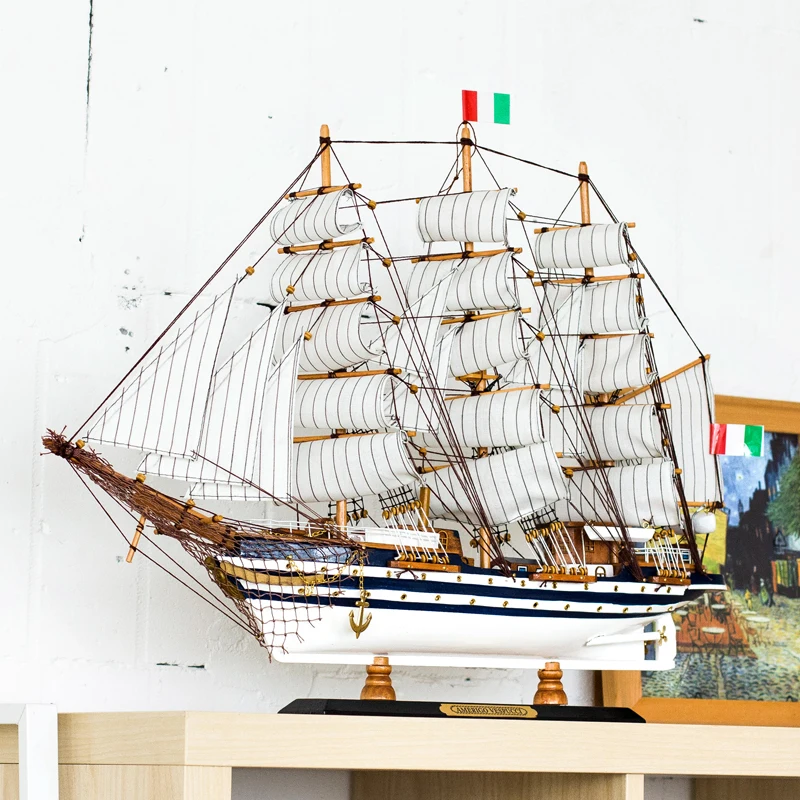 Hot Selling Wooden Sailboat Model Ornament Solid Wood Living Room Decoration Ship European Style Gift