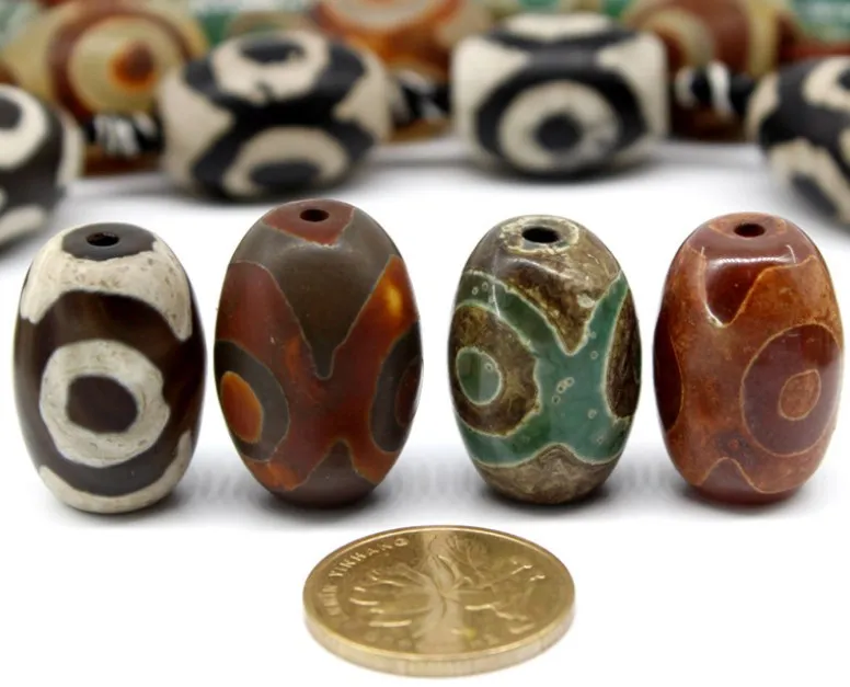 15*20mm 6pcs/lot Vintage Stone Natural Tibetan Dzi Agates  Beads Oval Geometric Nine-eyed Antique  