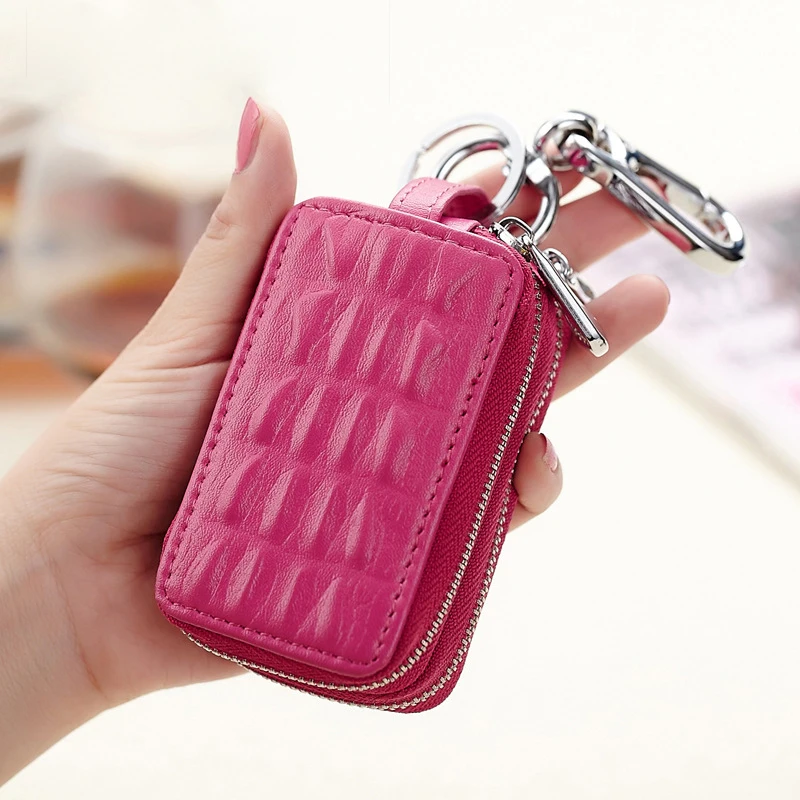 SOUTH GOOSE Genuine Leather Unisex Car Key Holders Crocodile Pattern Men Double Zipper Keys Organizer Women Cute Housekeeper Bag