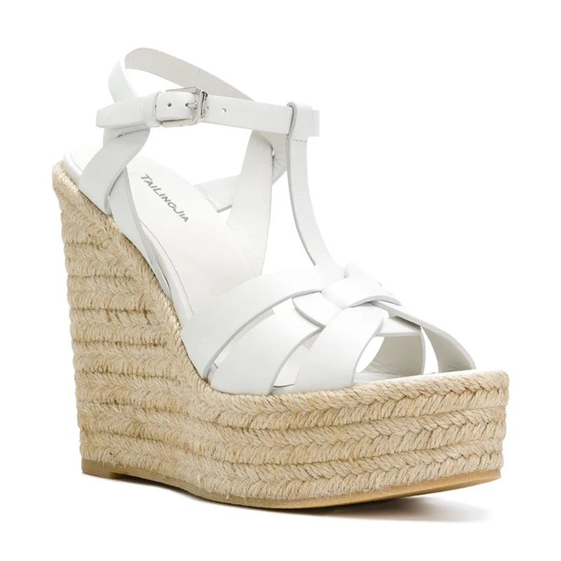 Brown Espadrille Sandals Women Wedge Shoes Platform High Heel Sandal White Rope Heels Black Ladies Summer Shoe 2019 Footwear