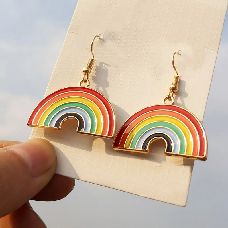 Beautiful Rainbow earringThe Rainbow After Wind and Rain Means Beauty and Luck , Enamel Rainbow charm Jewelr Earring