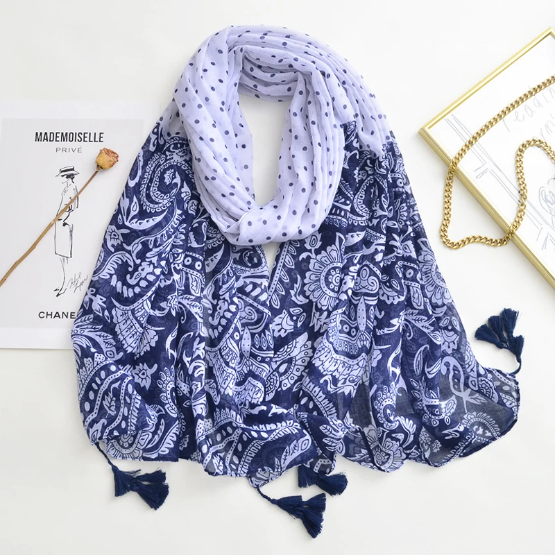 

2021 New Paisley Print Tassel Scarf Shawls Dot Print Beach Wrap Head Hijab Scarves